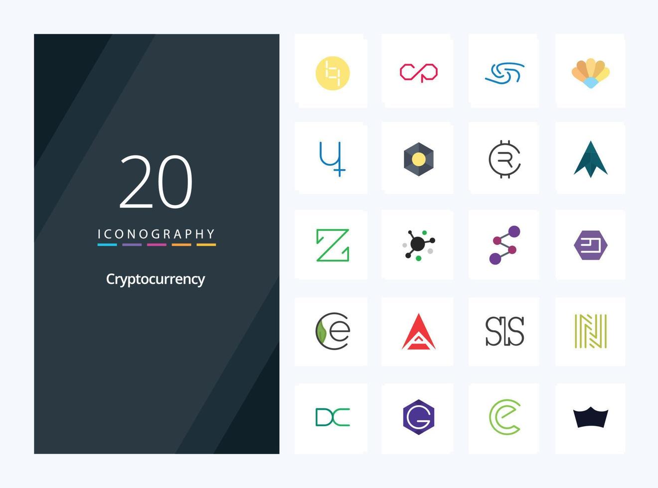 20 icono de color plano de criptomoneda para presentación vector