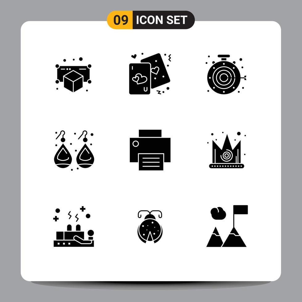 9 Universal Solid Glyph Signs Symbols of computers jewelry love gold goal Editable Vector Design Elements