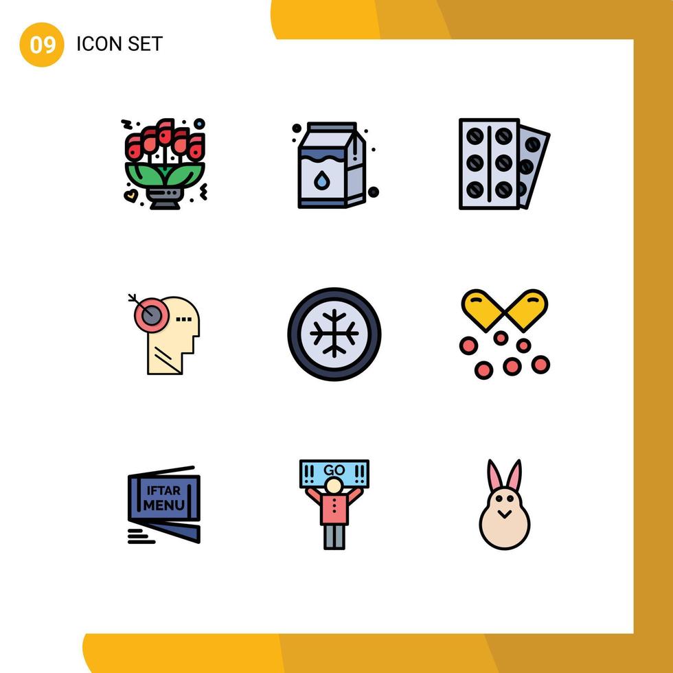 Pictogram Set of 9 Simple Filledline Flat Colors of frost target medical precision arrow Editable Vector Design Elements