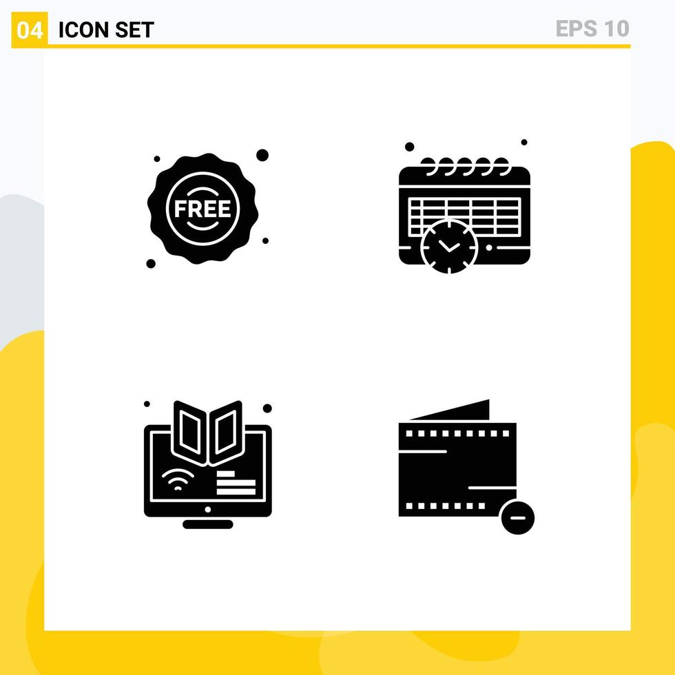 conjunto moderno de 4 pictogramas de glifos sólidos de comercio electrónico aprendiendo tiempo de compras en línea elementos de diseño de vectores editables