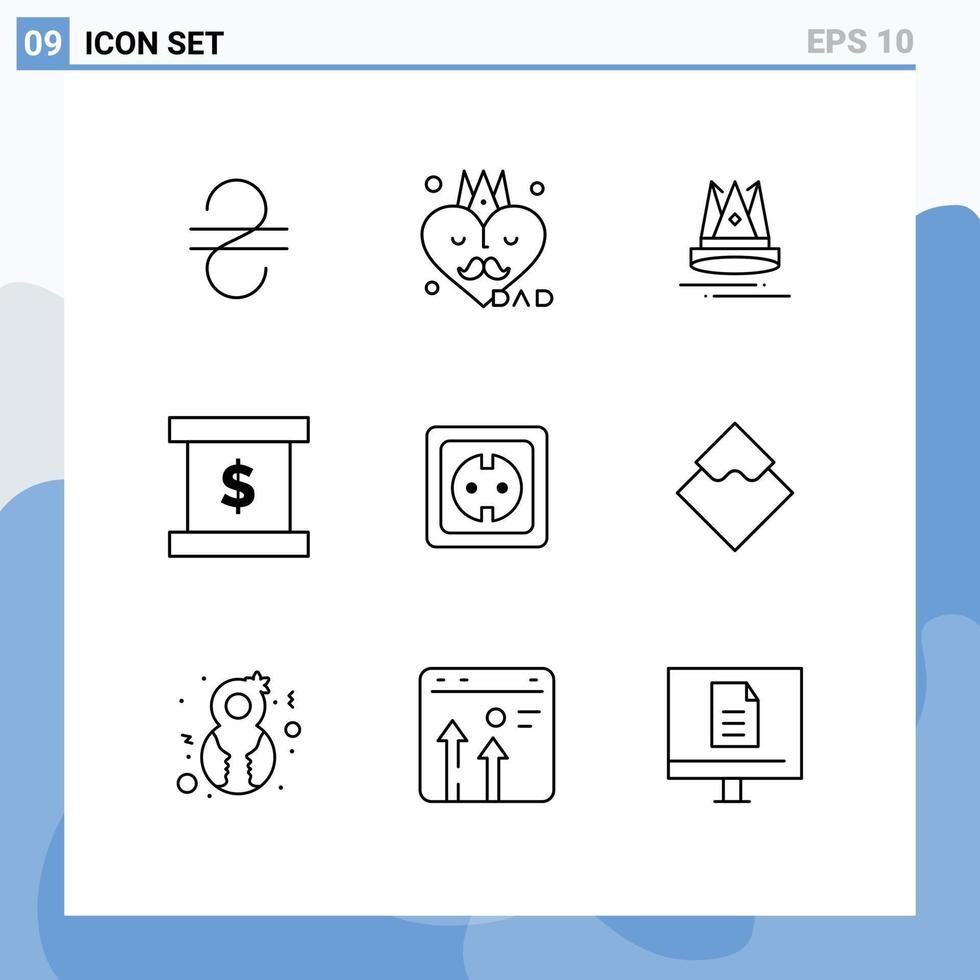 Group of 9 Outlines Signs and Symbols for power supply energy content electrical finance Editable Vector Design Elements