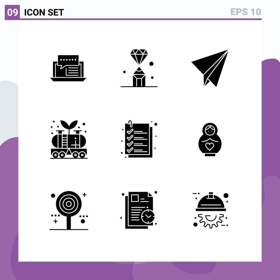 Pictogram Set of 9 Simple Solid Glyphs of power industry jewel energy paper plane Editable Vector Design Elements