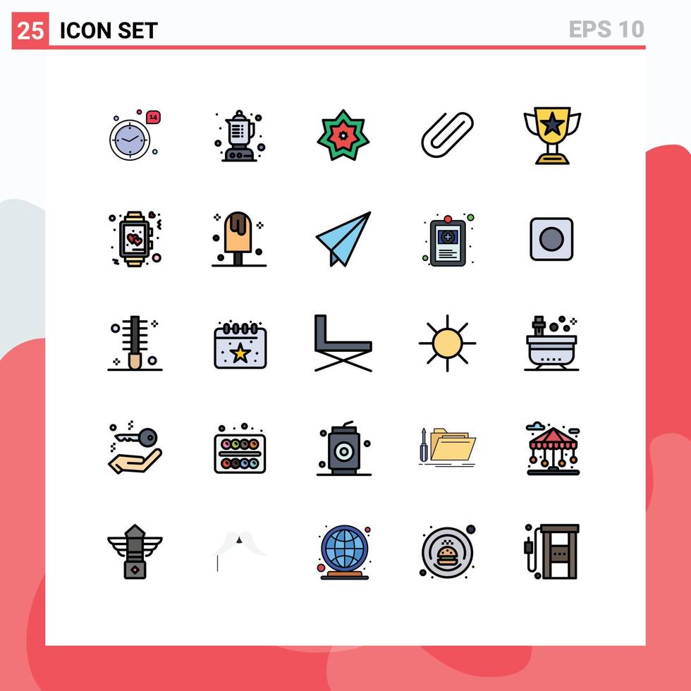 Universal Icon Symbols Group of 25 Modern Filled line Flat Colors of award add islam clip attachment Editable Vector Design Elements