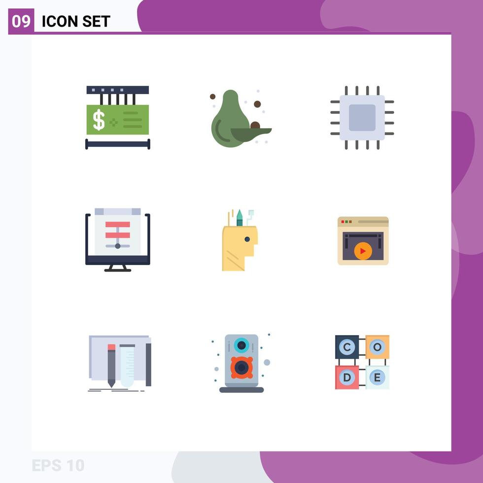 9 Thematic Vector Flat Colors and Editable Symbols of education online computers database cloud Editable Vector Design Elements