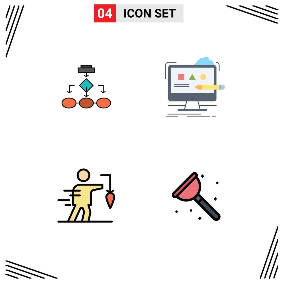 Pack of 4 creative Filledline Flat Colors of flowchart design data architecture workflow studio Editable Vector Design Elements