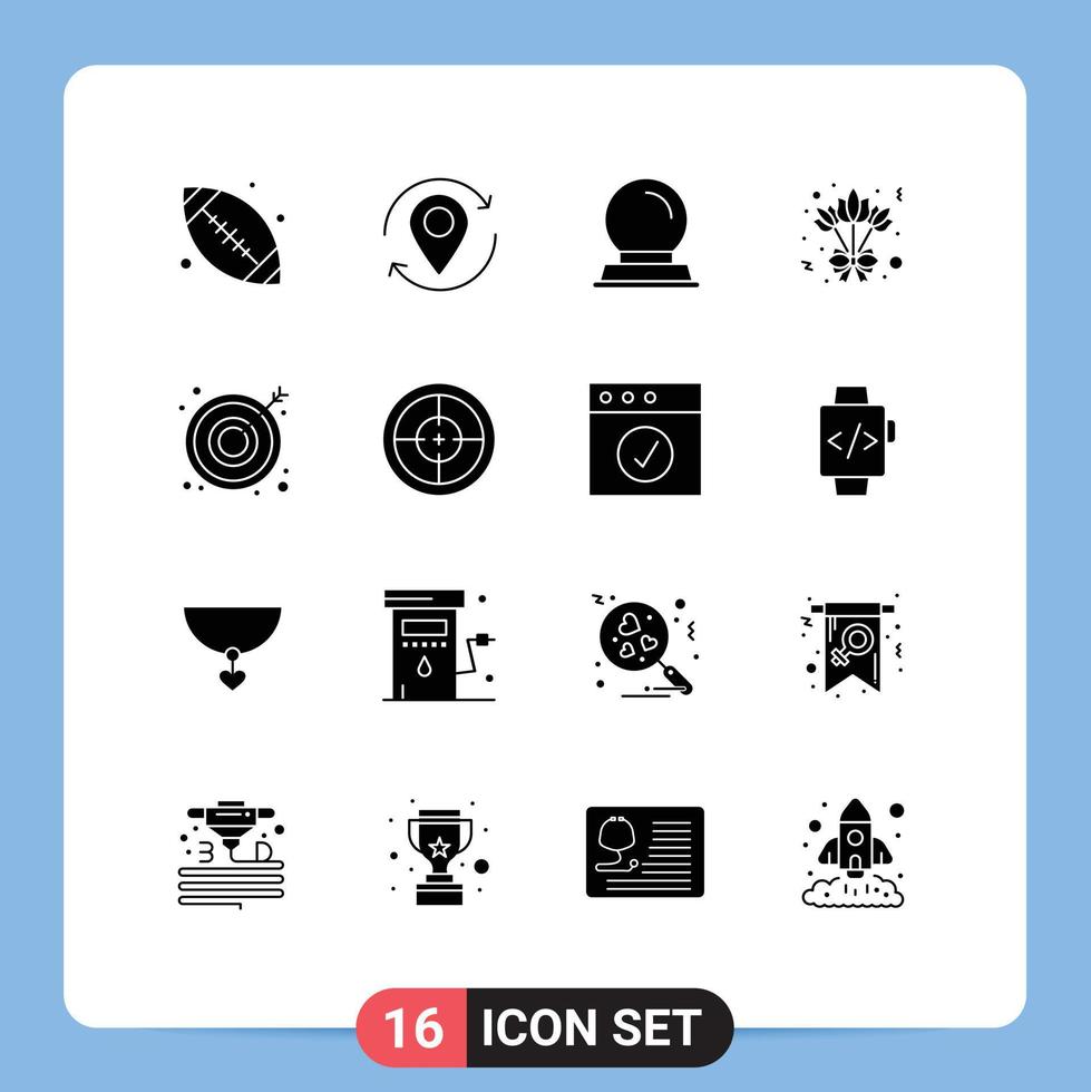 16 iconos creativos, signos y símbolos modernos de la flecha de destino, alfiler, ramo de rosas, elementos de diseño vectorial editables vector