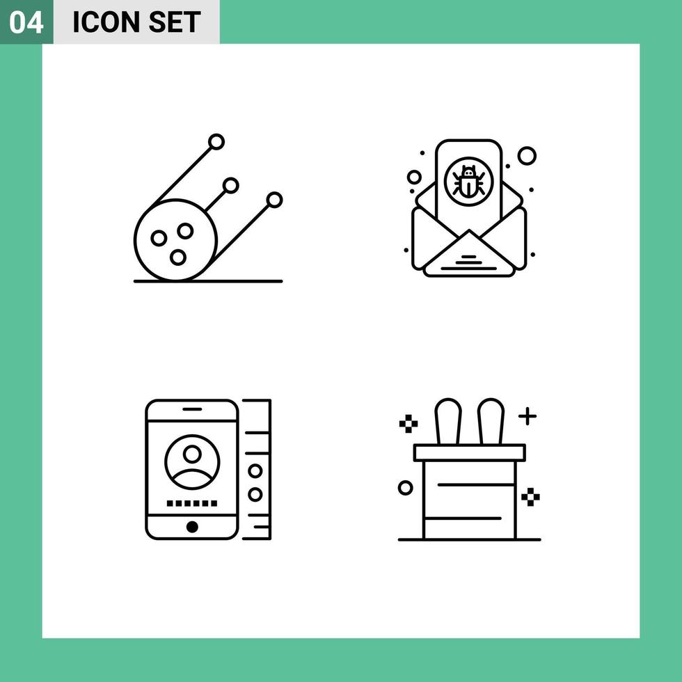 Group of 4 Modern Filledline Flat Colors Set for science service bug letter magic trick Editable Vector Design Elements