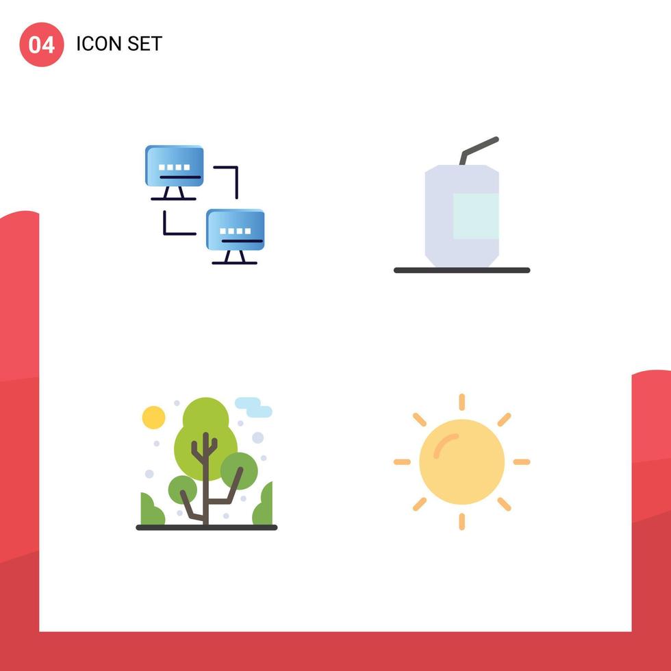 Set of 4 Modern UI Icons Symbols Signs for computer plant computers drink camping Editable Vector Design Elements
