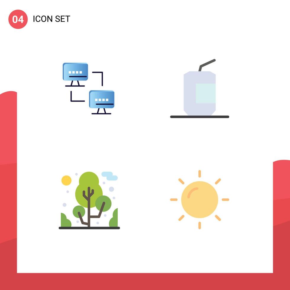 conjunto de 4 iconos de interfaz de usuario modernos signos de símbolos para equipos de plantas de computadoras bebidas camping elementos de diseño de vectores editables