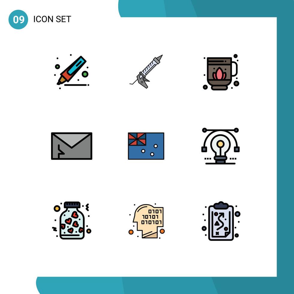 Set of 9 Commercial Filledline Flat Colors pack for australia spam jag security infected Editable Vector Design Elements