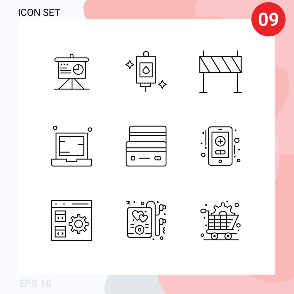 9 Universal Outline Signs Symbols of notebook electronic barrier device road Editable Vector Design Elements