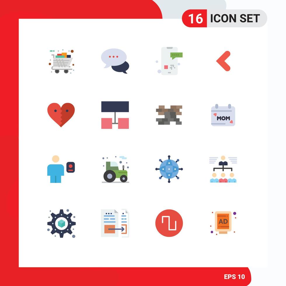 conjunto de 16 iconos de interfaz de usuario modernos signos de símbolos para la flecha de chat trasera izquierda paquete editable de elementos de diseño de vectores creativos para teléfonos inteligentes
