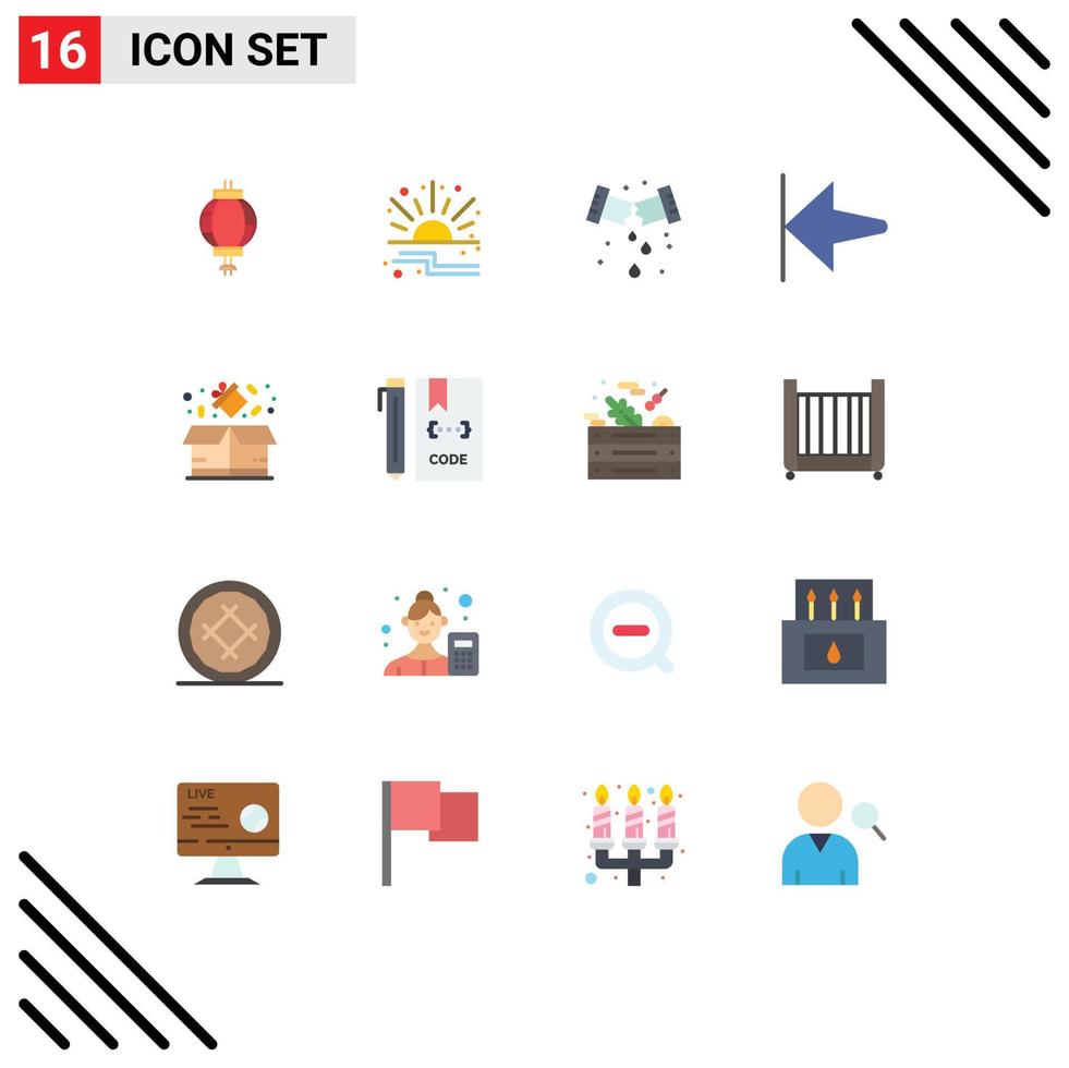Set of 16 Modern UI Icons Symbols Signs for percentage box leak start arrow Editable Pack of Creative Vector Design Elements