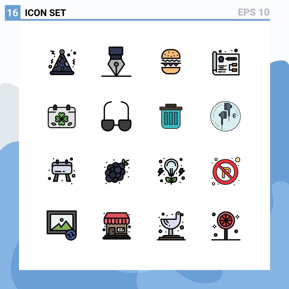Set of 16 Modern UI Icons Symbols Signs for leaf clover food calendar development Editable Creative Vector Design Elements