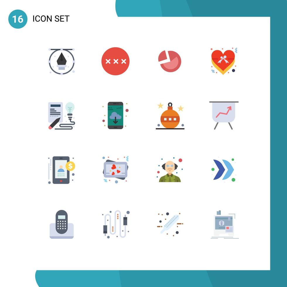Pack of 16 Modern Flat Colors Signs and Symbols for Web Print Media such as ribbon insignia security heart business Editable Pack of Creative Vector Design Elements