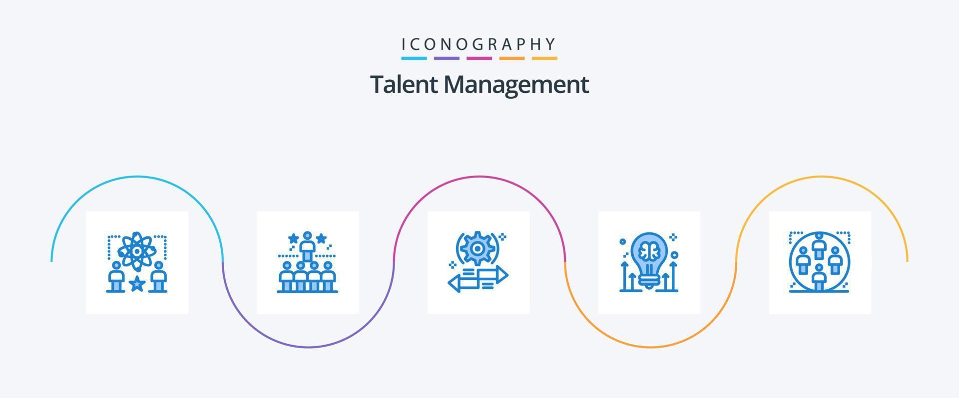 paquete de iconos azul 5 de gestión de talentos que incluye bombilla. cerebro. cima. derecho. flecha vector