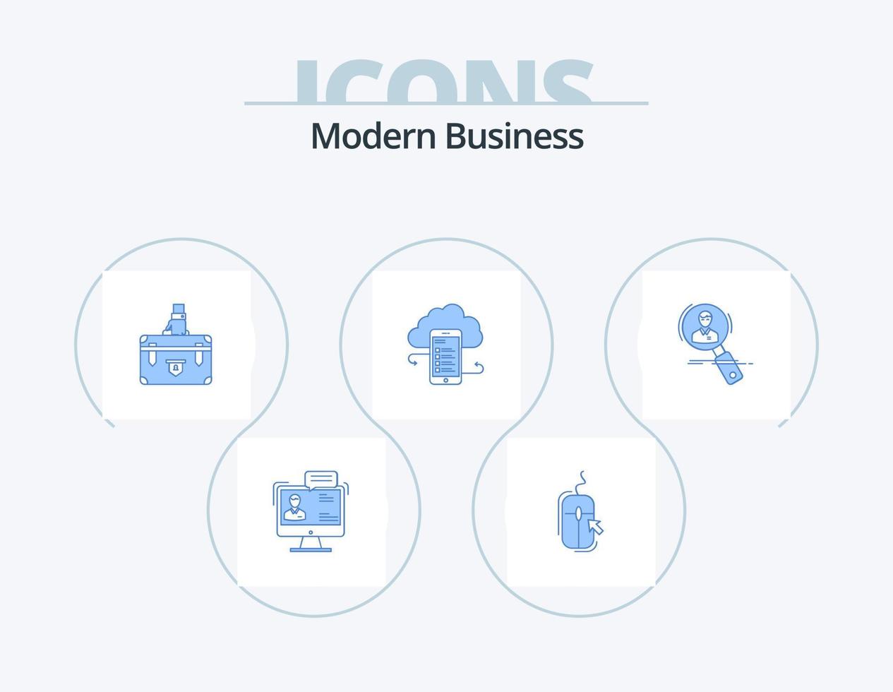 Modern Business Blue Icon Pack 5 Icon Design. portfolio. documents. internet. case. briefcase vector