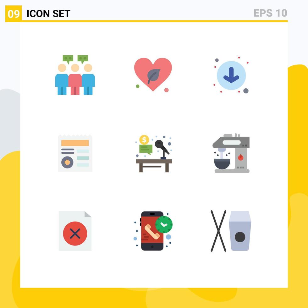 Group of 9 Modern Flat Colors Set for hammer auction circle microphone ui Editable Vector Design Elements