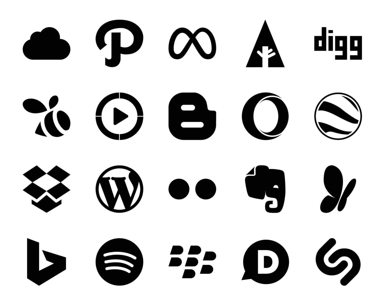 20 Social Media Icon Pack Including msn flickr video cms dropbox vector