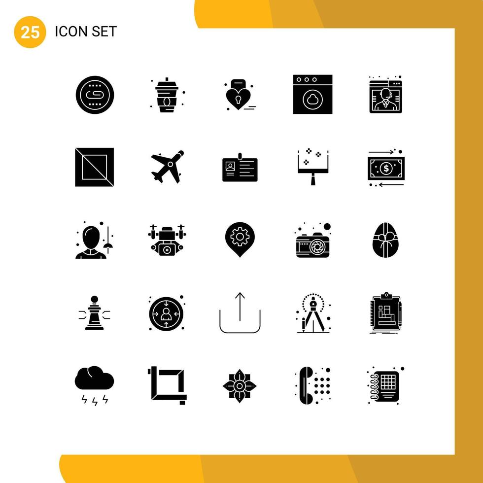 Group of 25 Solid Glyphs Signs and Symbols for customer mac water cloud weding Editable Vector Design Elements