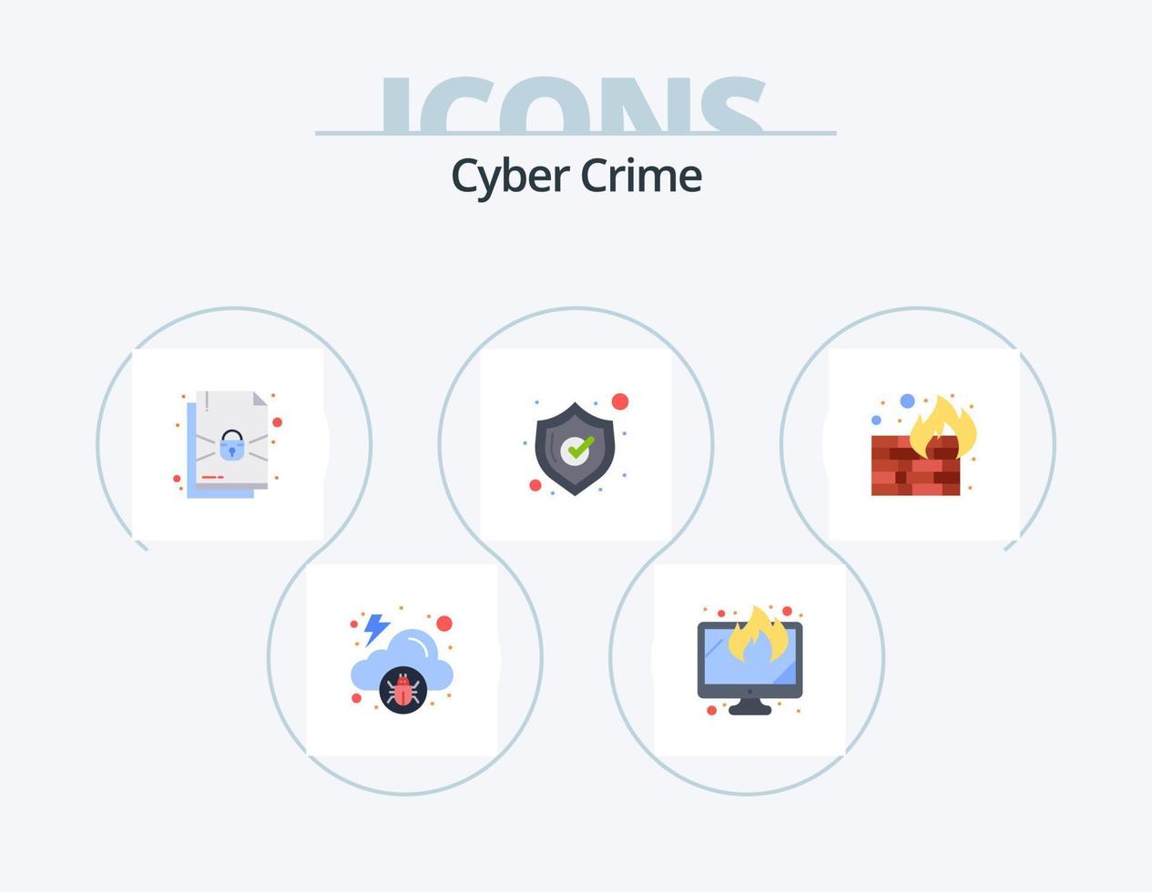 Cyber Crime Flat Icon Pack 5 Icon Design. wall. firewall. document. fire. shield vector