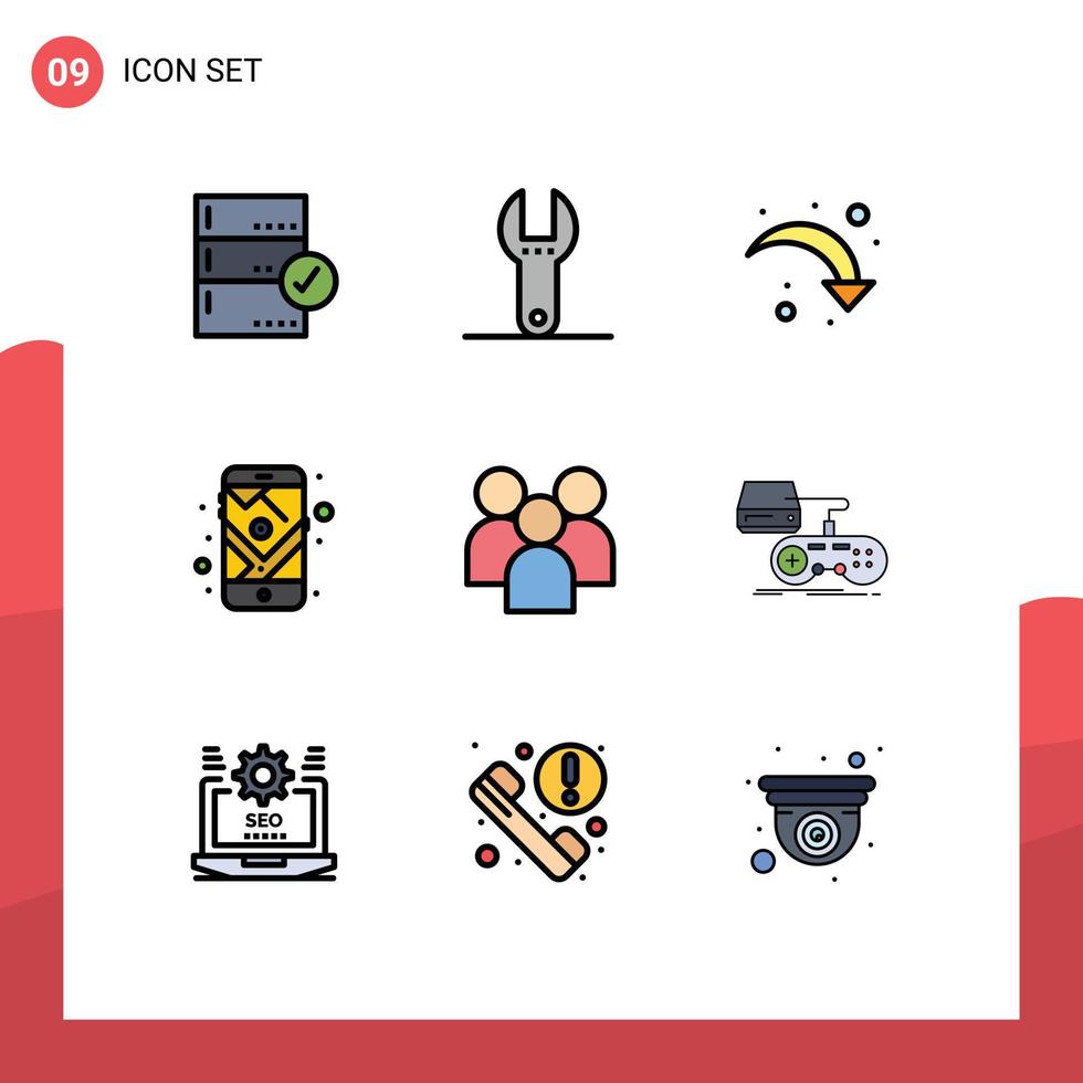 Filledline Flat Color Pack of 9 Universal Symbols of group route refresh navigation gps Editable Vector Design Elements