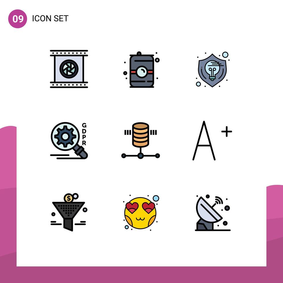 9 Universal Filledline Flat Color Signs Symbols of computing search water gdpr shield Editable Vector Design Elements