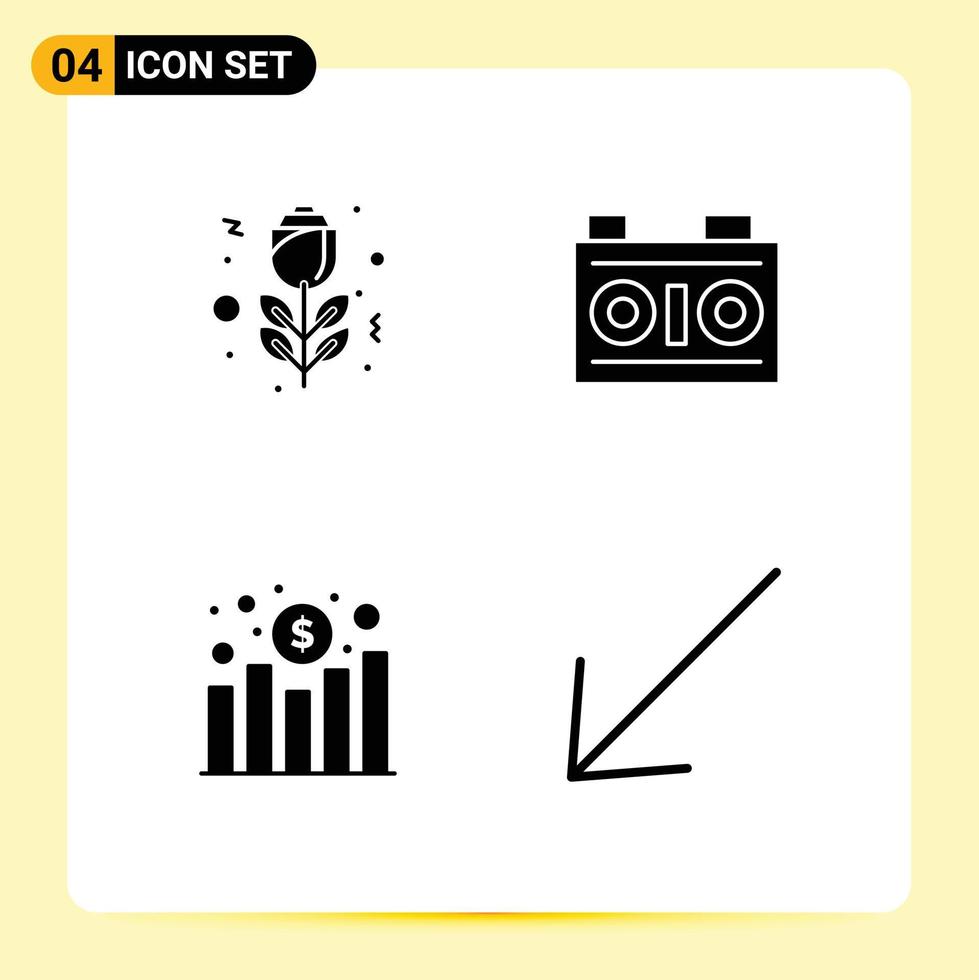 Solid Glyph Pack of 4 Universal Symbols of flower profit camera photography arrow Editable Vector Design Elements