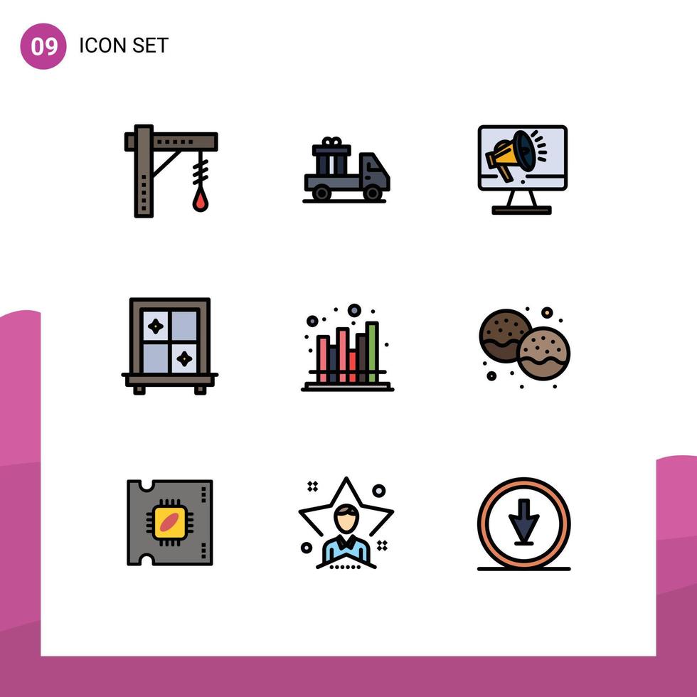 9 iconos creativos signos y símbolos modernos de economía ventana camión altavoz interior elementos de diseño vectorial editables vector