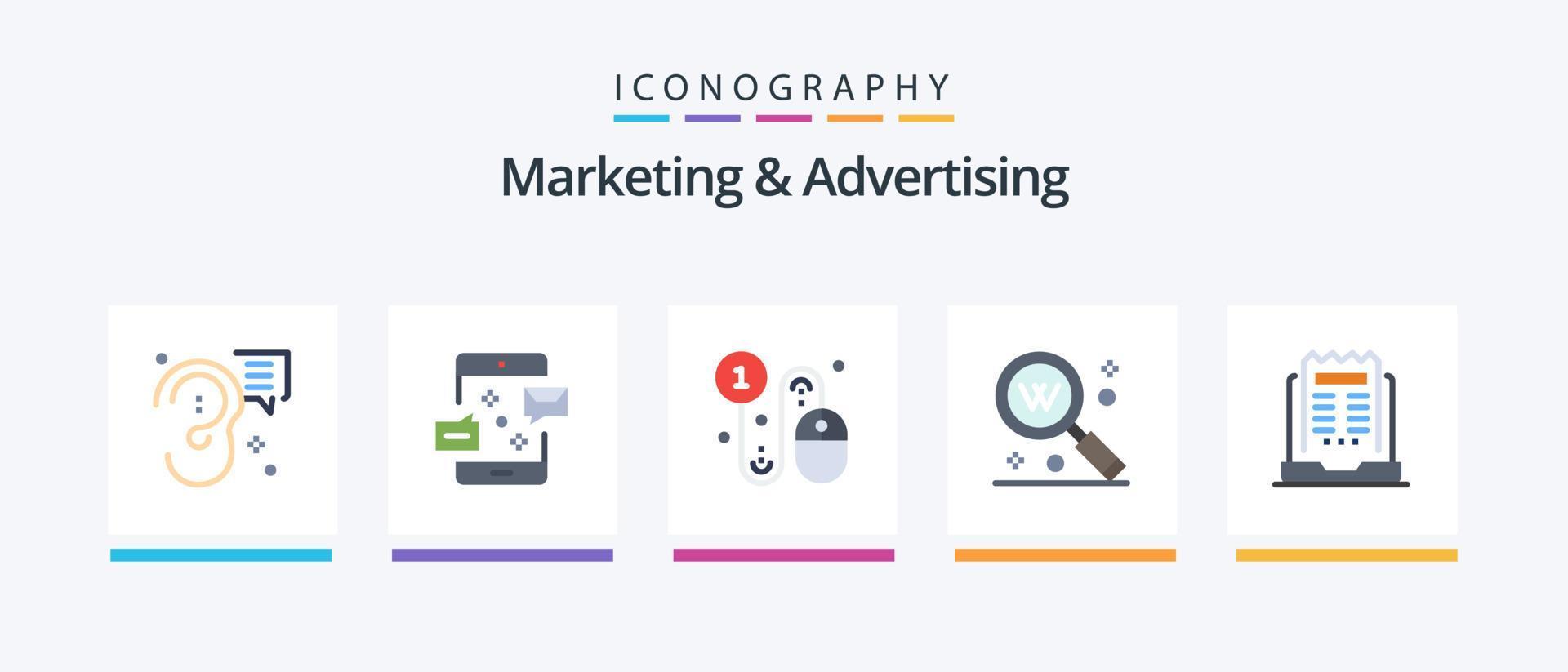 Marketing And Advertising Flat 5 Icon Pack Including search. key. marketing. pay per click. click. Creative Icons Design vector