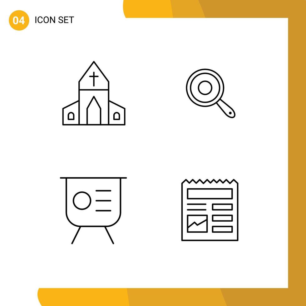 conjunto de línea de interfaz móvil de 4 pictogramas de gráfico de iglesia elementos de diseño de vector editables de rendimiento de cocina cruzada