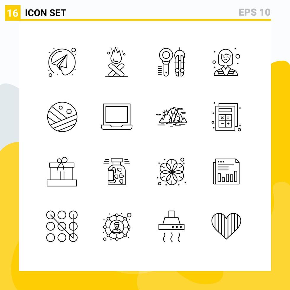 Outline Pack of 16 Universal Symbols of proceed worker design woman female Editable Vector Design Elements
