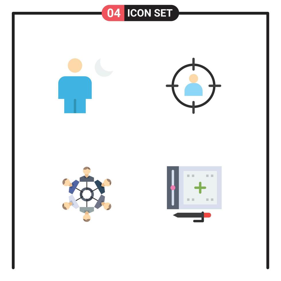 paquete de 4 signos y símbolos de iconos planos modernos para medios de impresión web, como elementos de diseño de vectores editables de avatar user moon man friends