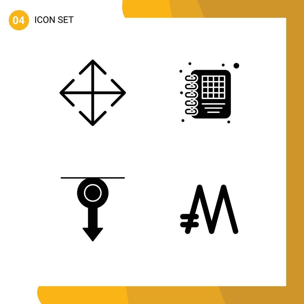 Editable Vector Line Pack of 4 Simple Solid Glyphs of arrow man business boy mona coin Editable Vector Design Elements