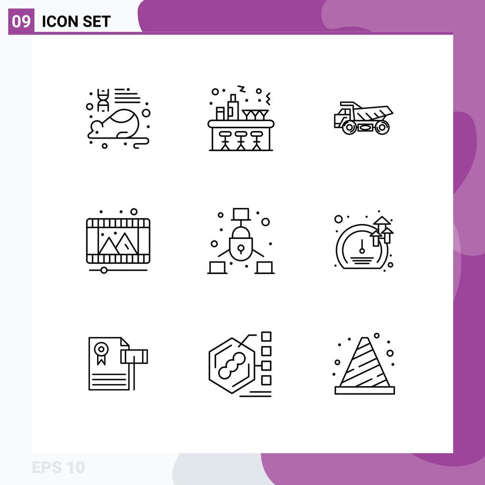 User Interface Pack of 9 Basic Outlines of internet reel truck video play Editable Vector Design Elements