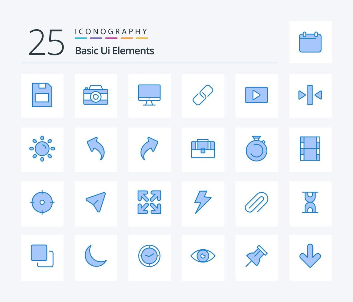 Basic Ui Elements 25 Blue Color icon pack including paly. metal. computer. pin. clip vector