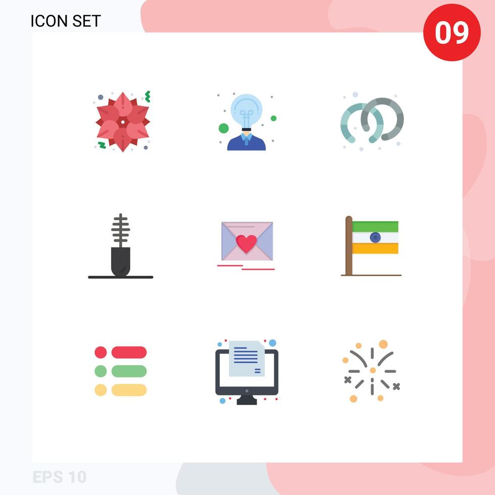 Universal Icon Symbols Group of 9 Modern Flat Colors of wedding love hoops mail fashion Editable Vector Design Elements