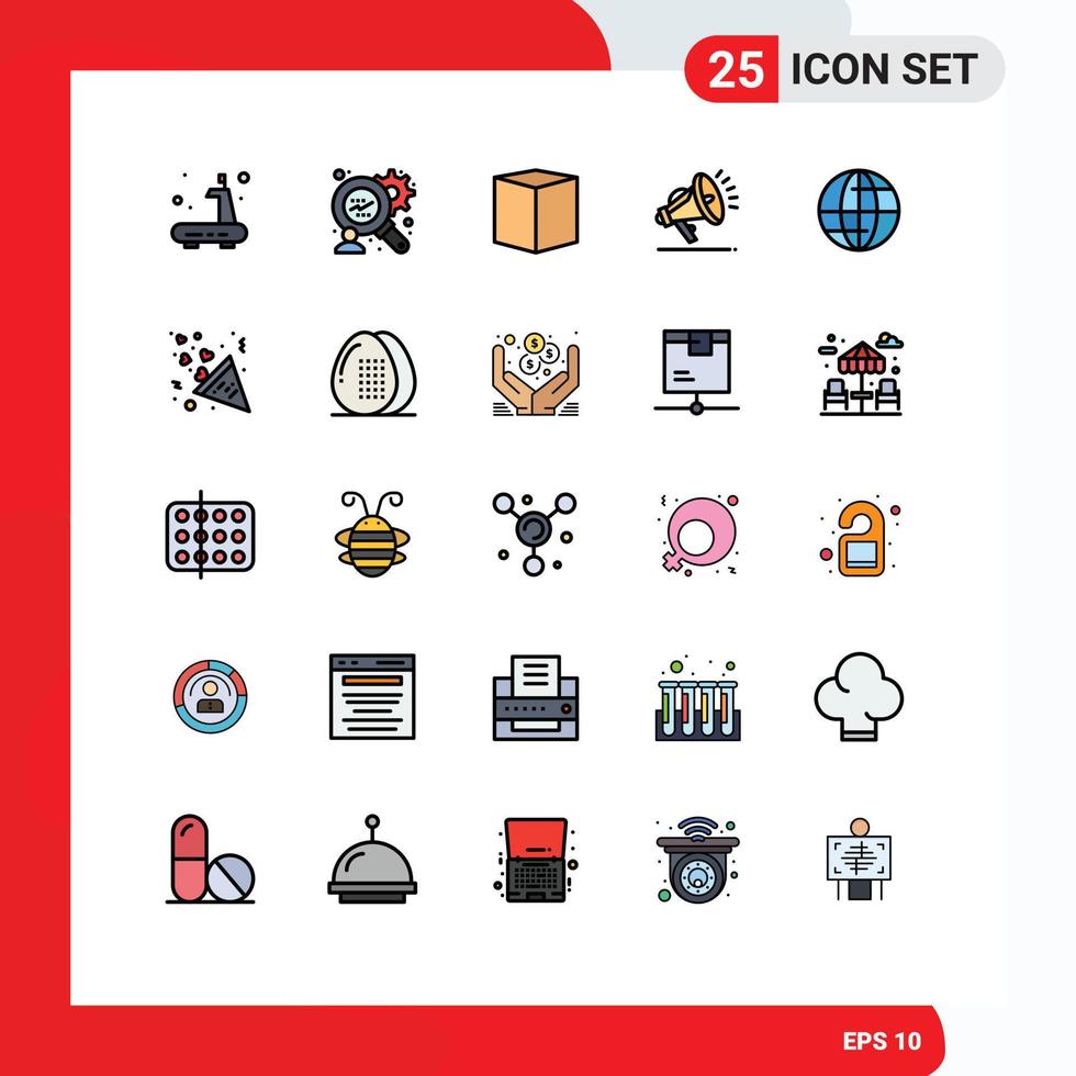 Filled line Flat Color Pack of 25 Universal Symbols of fireworks internet delivery globe speaker Editable Vector Design Elements