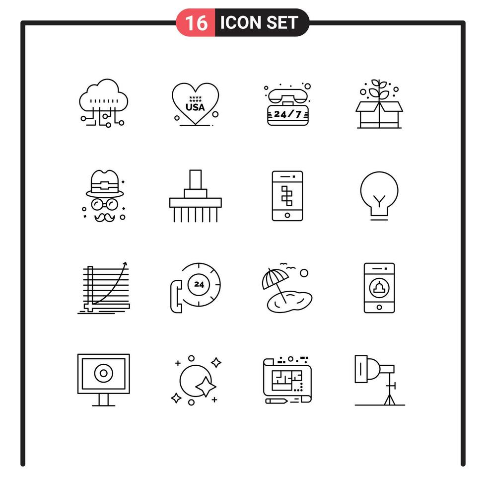 Modern Set of 16 Outlines Pictograph of fathers brim support avatar green Editable Vector Design Elements