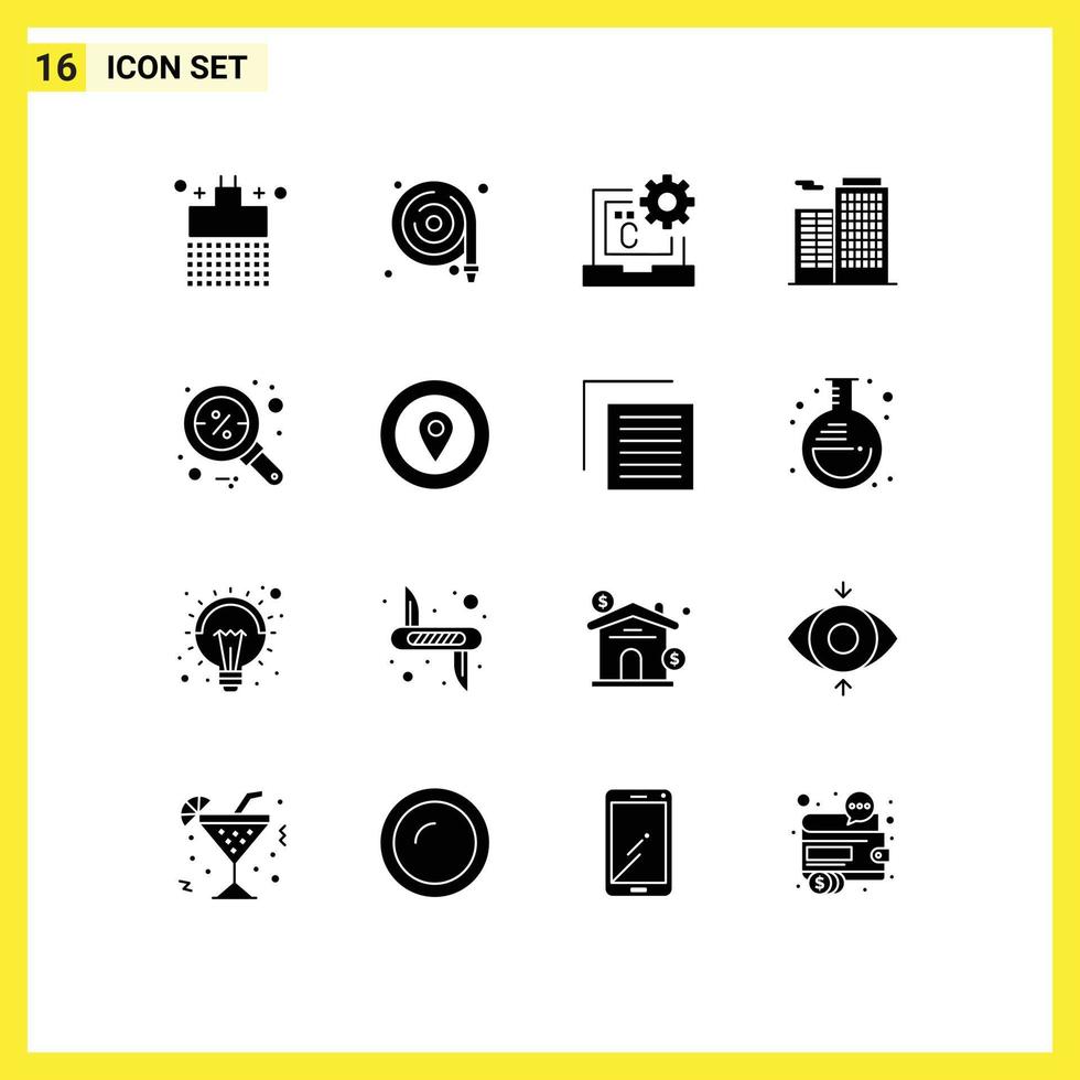16 User Interface Solid Glyph Pack of modern Signs and Symbols of find house c building development Editable Vector Design Elements