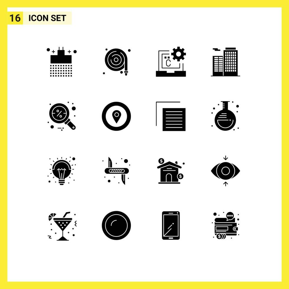 Paquete de glifos sólidos de 16 interfaces de usuario de signos y símbolos modernos de elementos de diseño de vectores editables para el desarrollo de edificios de find house c
