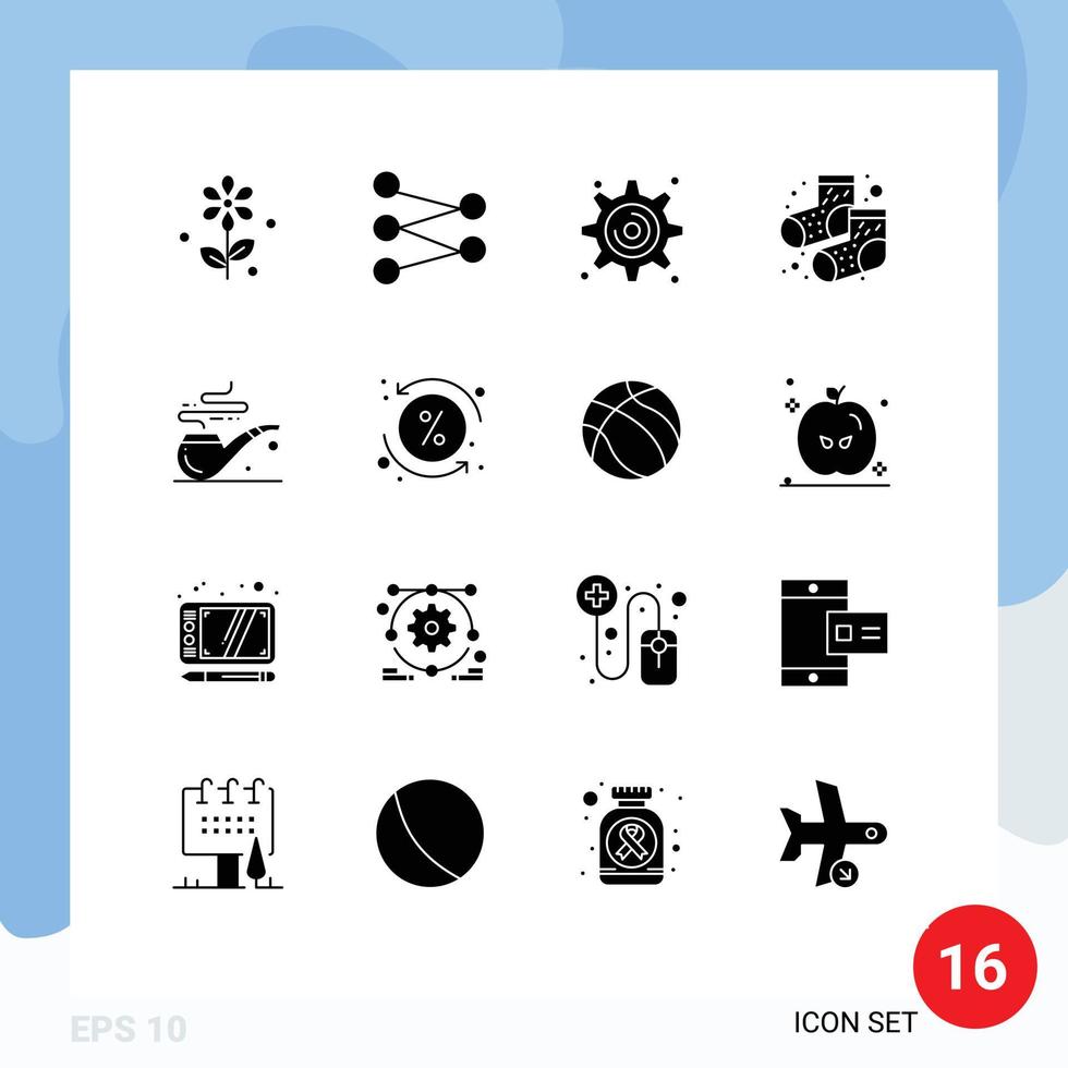 conjunto de glifos sólidos de interfaz móvil de 16 pictogramas de configuración de costos porcentuales elementos de diseño vectorial editables de tubería st vector