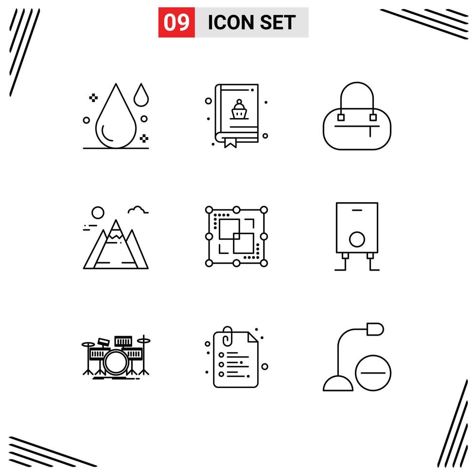9 Universal Outlines Set for Web and Mobile Applications heater point fashion intersect divide Editable Vector Design Elements