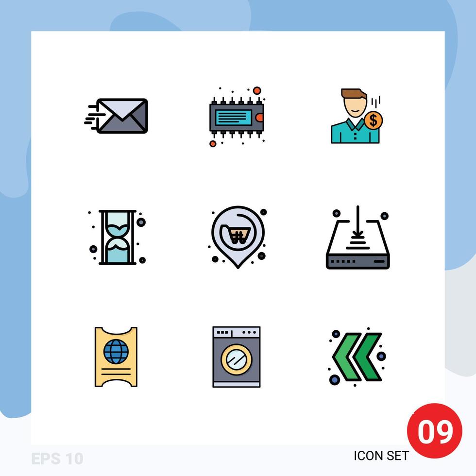 User Interface Pack of 9 Basic Filledline Flat Colors of shopping hour fee glass salary Editable Vector Design Elements