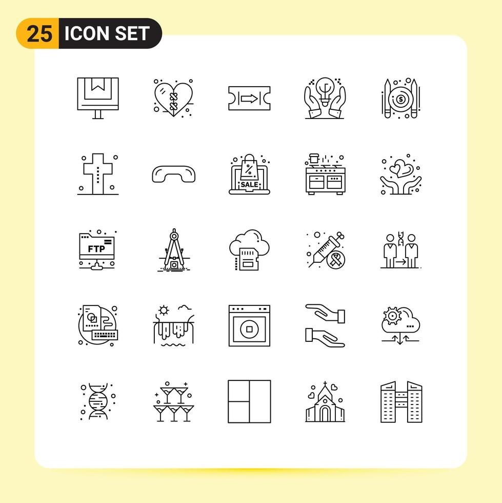 Universal Icon Symbols Group of 25 Modern Lines of paid hand heart idea protected ideas Editable Vector Design Elements