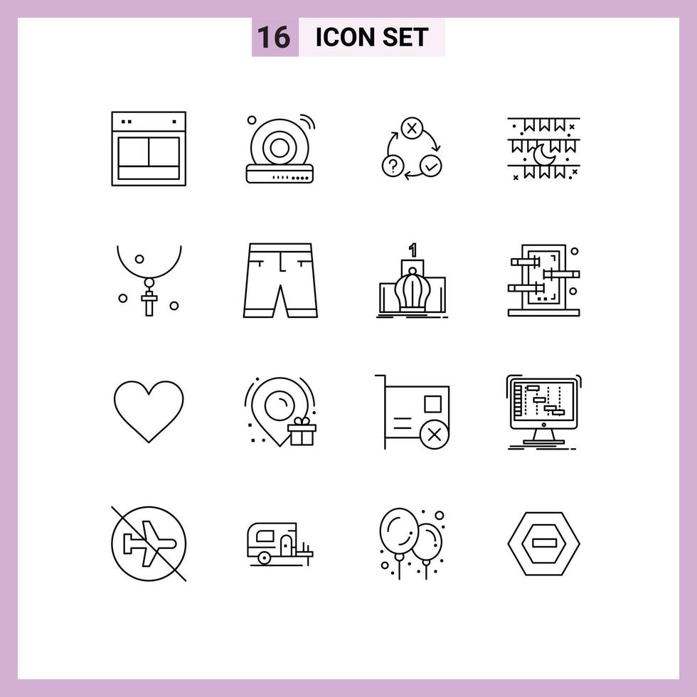 Set of 16 Modern UI Icons Symbols Signs for decoration flag internet moon organization Editable Vector Design Elements