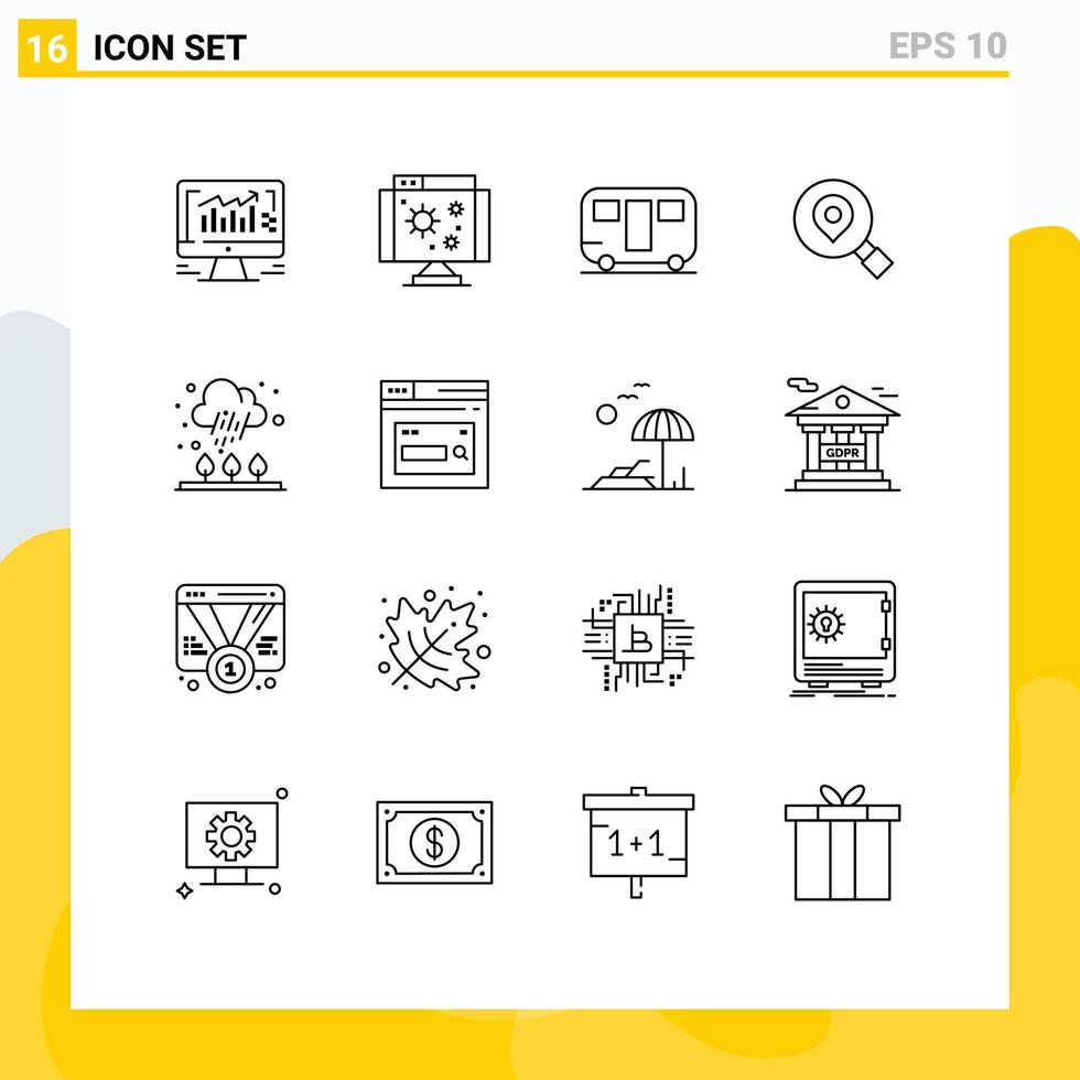 16 Creative Icons Modern Signs and Symbols of cloud location caravan map research Editable Vector Design Elements