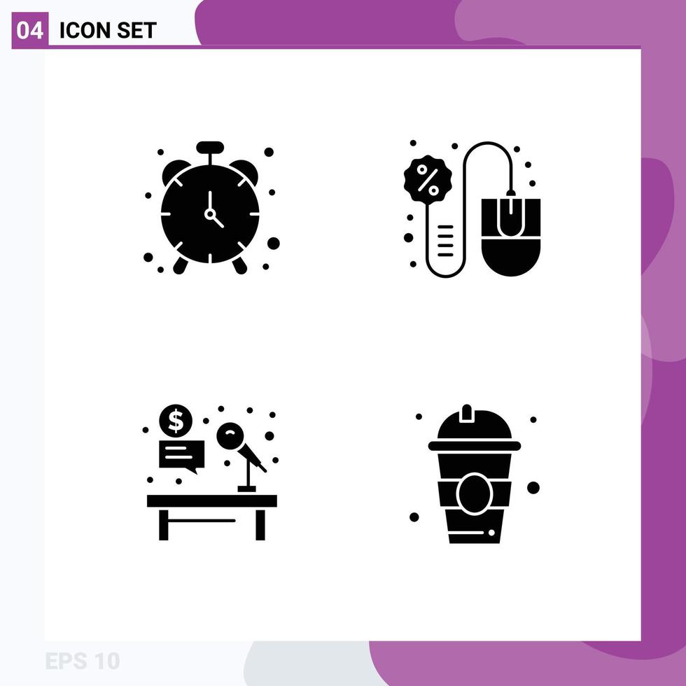 4 Solid Glyph concept for Websites Mobile and Apps alarm microphone timepiece cyber monday desk Editable Vector Design Elements