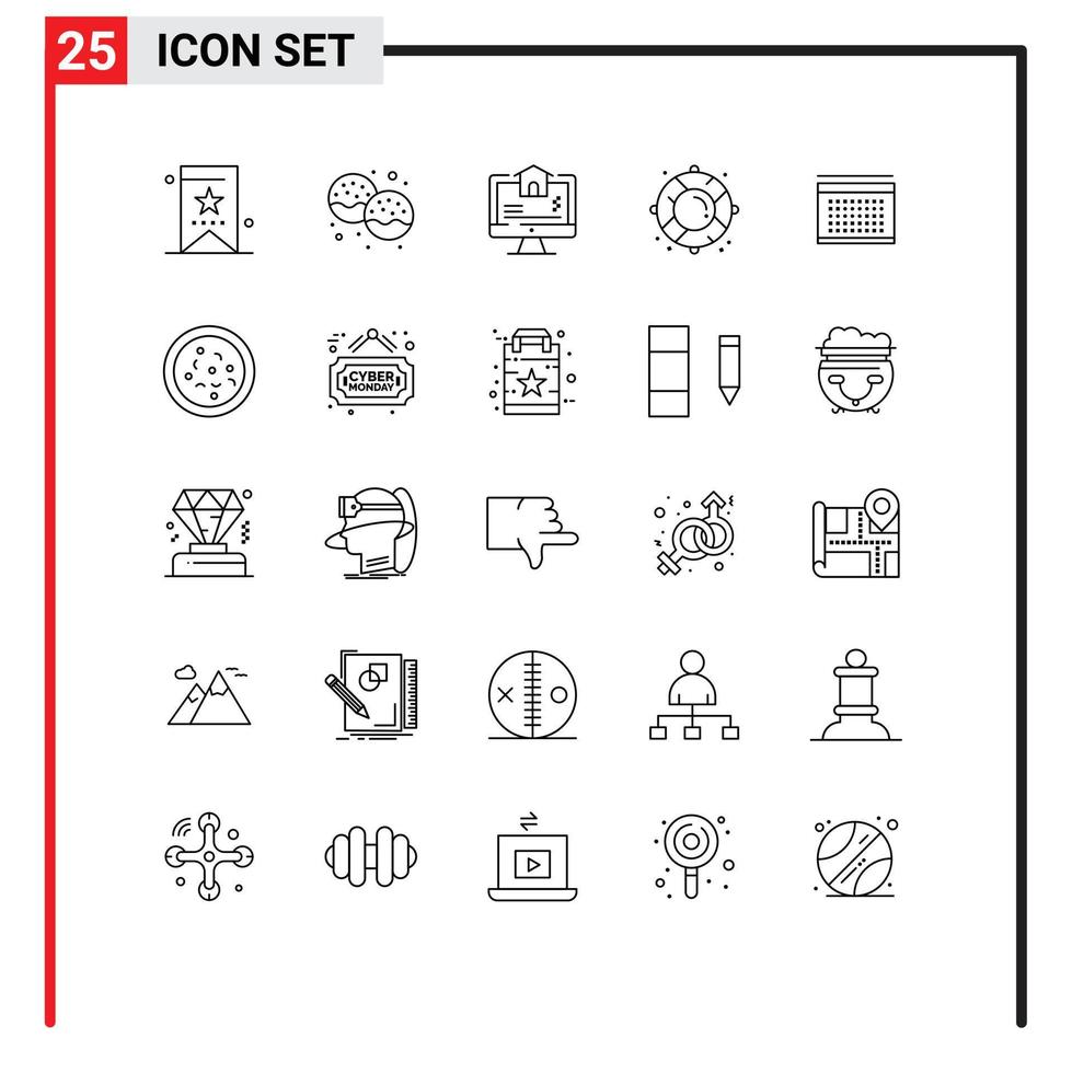 25 Universal Line Signs Symbols of rescue emergency eat buoy estate Editable Vector Design Elements