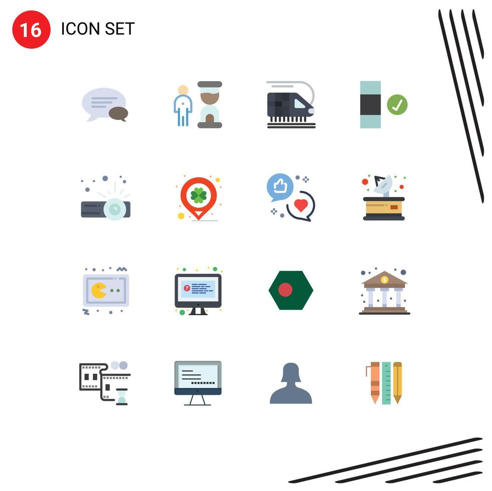 Universal Icon Symbols Group of 16 Modern Flat Colors of projector device person data check Editable Pack of Creative Vector Design Elements